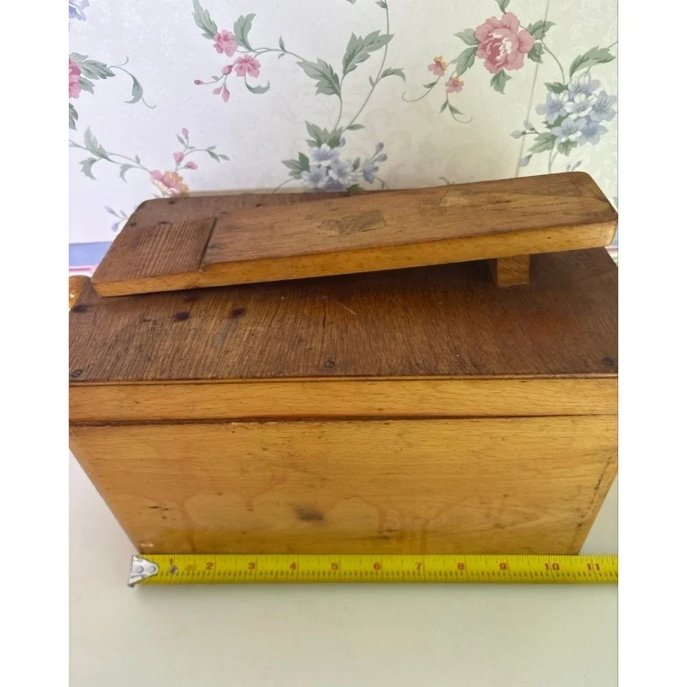 Vintage Handmade Wooden Shoe Shine Valet Box Slanted Footrest Storage Chest